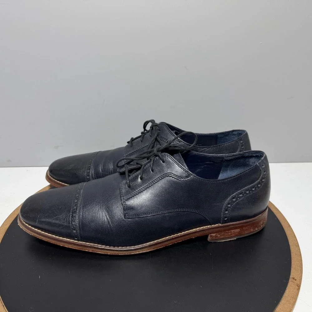 Cole Haan Kennedy Grand Cap Toe Oxford Men 12 Navy Blue Leather Quiet Luxury